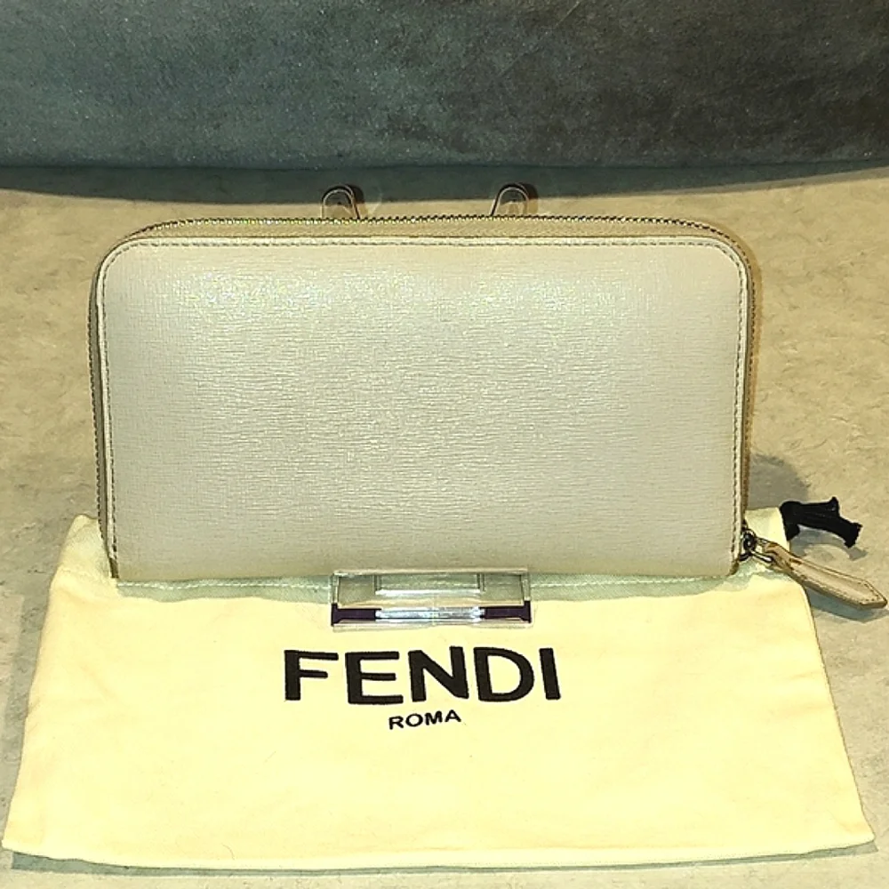 FENDI VITELLO ELITE CRYSTAL EYE  COLORBLOCK MONSTER ZIPPY LONG Wallet & DUSTBAG